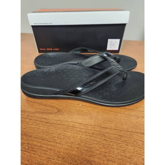 Vionic womens flip flops sandals size 9 black comfort shoes slip on. With Box - Picture 2 of 7